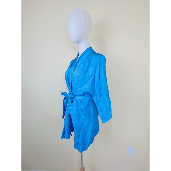 1970s Vintage Health China Rayon Mini Robe / 70s Phoenix Floral Embroidered - Picture 3 of 7